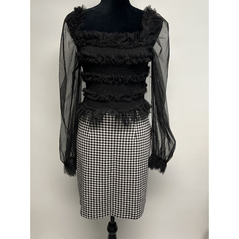 Mele E Pere Women Large Mesh Sheer Ruffle Top Goth Gothic Whimsigoth Fairygrunge